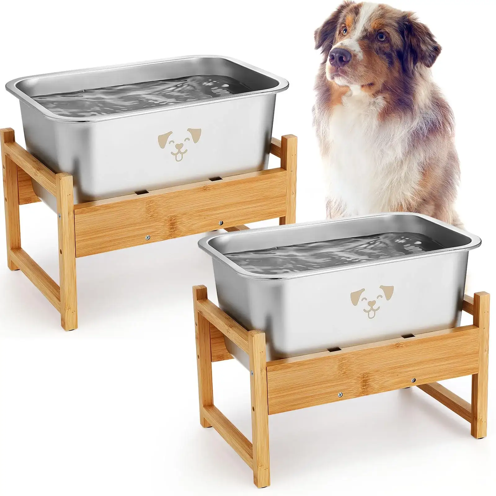 JASGOOD Bamboo Raised Dog Bowl